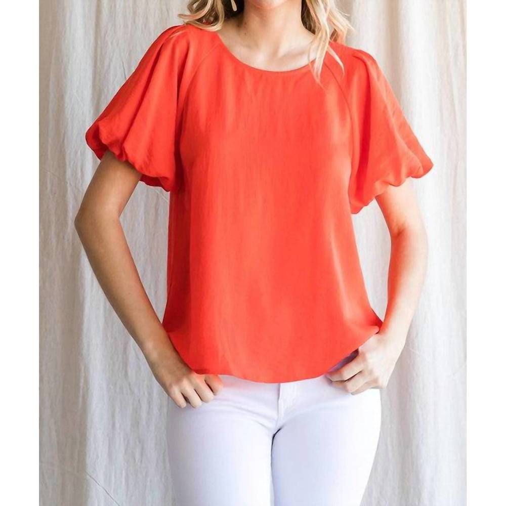 NEW JODIFL solid u-neck short puffed sleeved top in orange